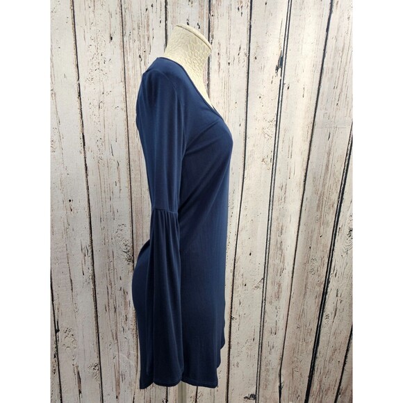 ALK Women's XS Chaser Navy Blue Cool Jersey Flared Sleeve Dress Mini Shift Bell - Picture 4 of 10